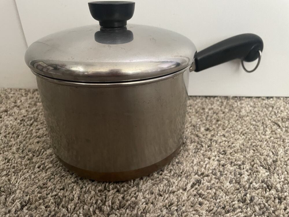 Vintage Revere Ware 2 Quart Saucepan Pot w Lid 1801 Stainless with Copper Bottom